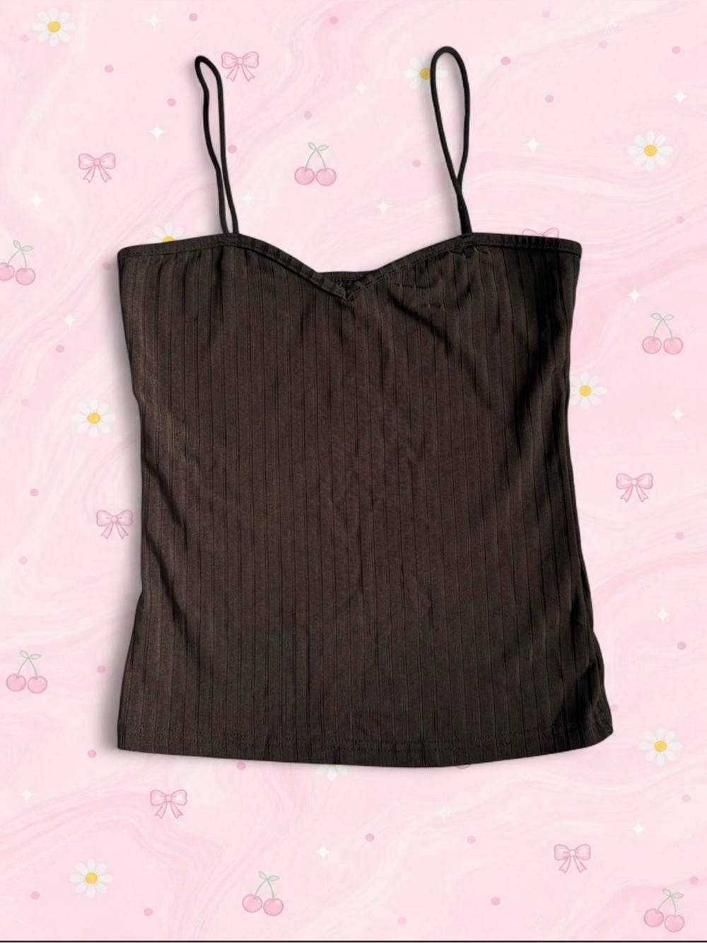 Women's Black Ribbed Spaghetti Strap Tank Top